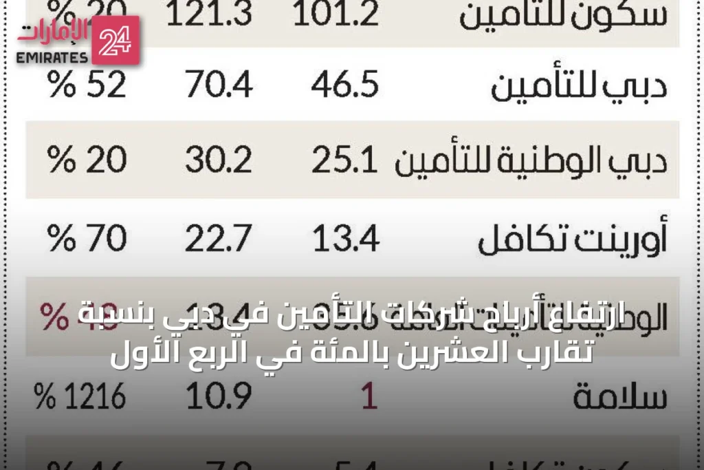 ارتفاع أرباح شركات التأمين في دبي بنسبة تقارب العشرين بالمئة في الربع الأول » الإمارات 24 1 article 42739